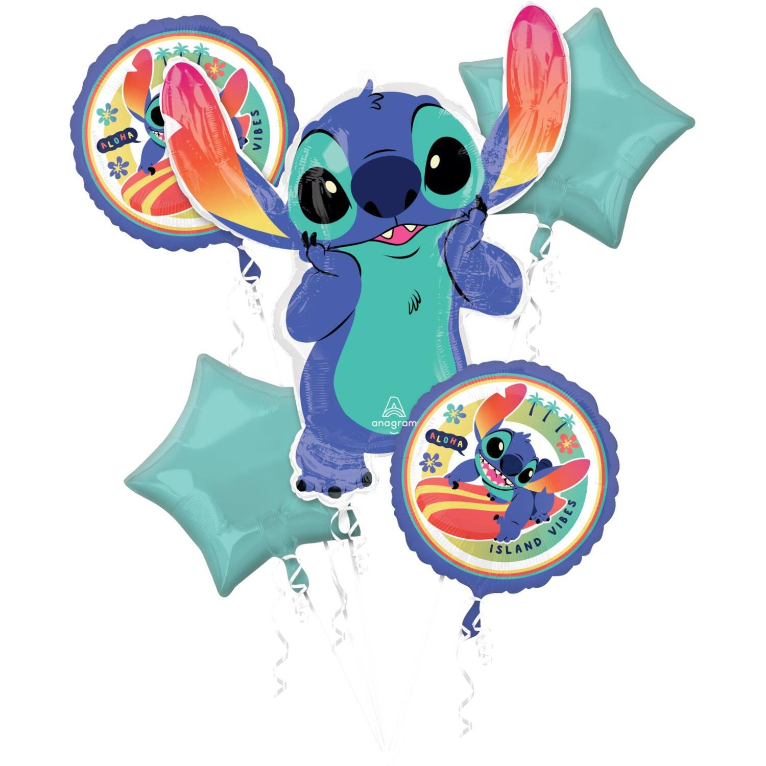 Stitch 5 Balloon bouquet with Royal Blue Weight