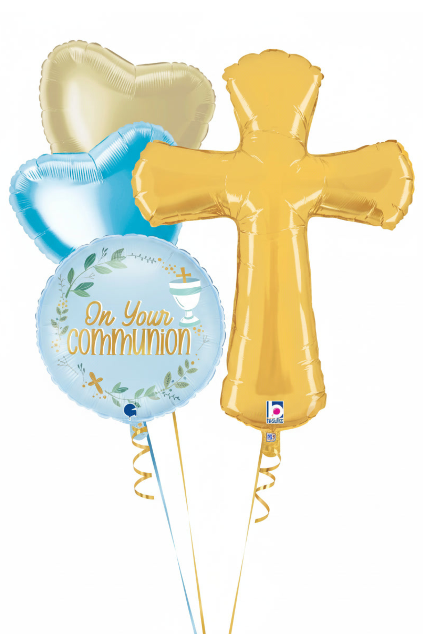 Blue Communion Balloon Cross Bouquet
