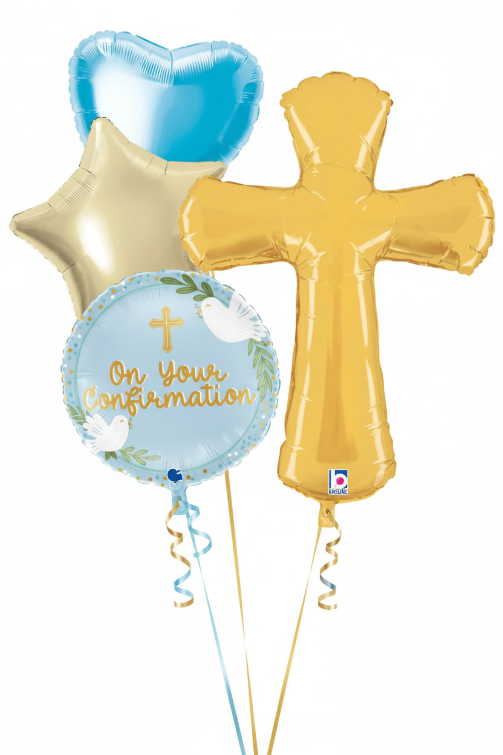Blue Confirmation Balloon Cross Bouquet