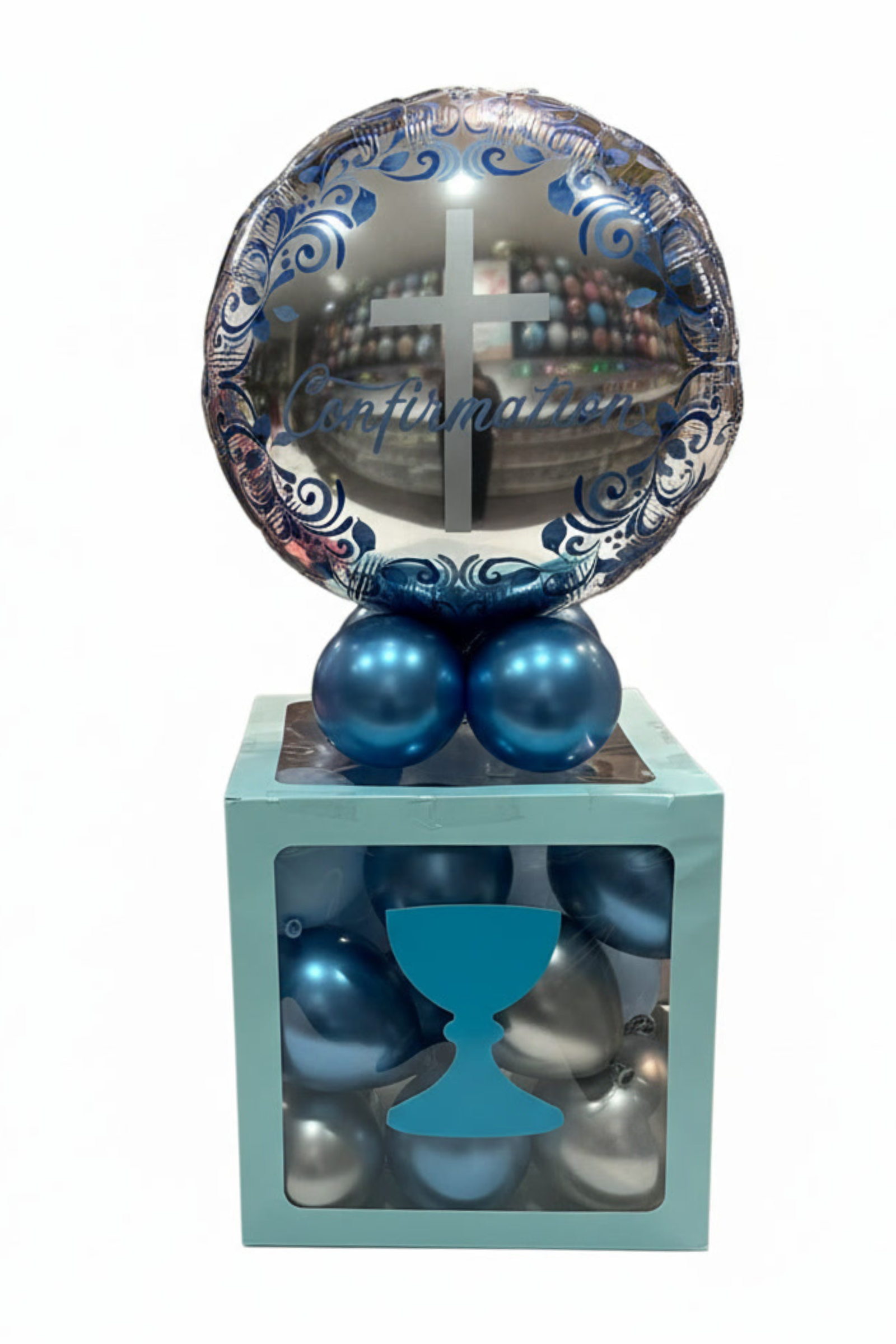 Elegant Blue Confirmation Balloon Tower | PartyHQ Dublin