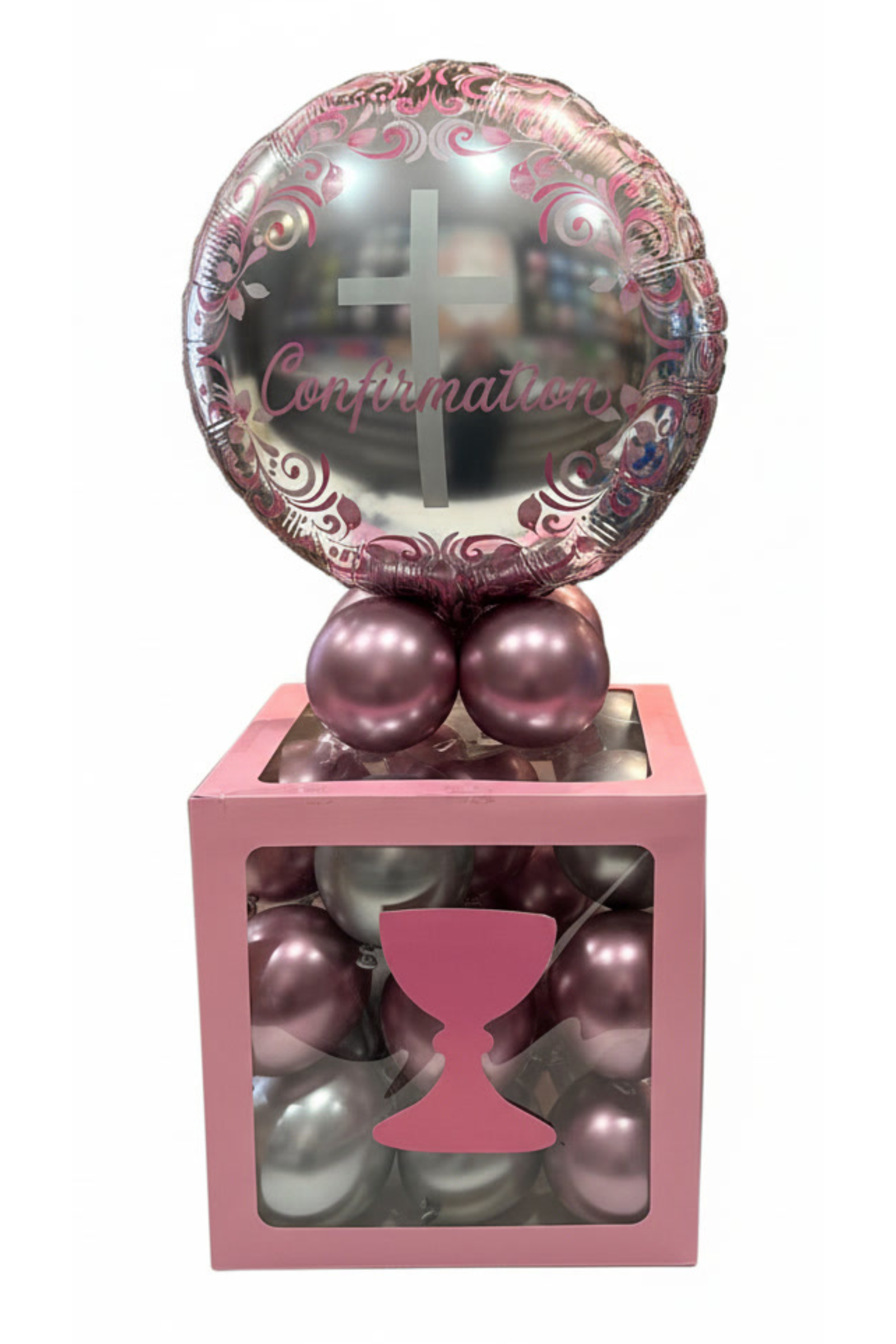 Elegant Pink Confirmation Balloon Tower | PartyHQ Dublin
