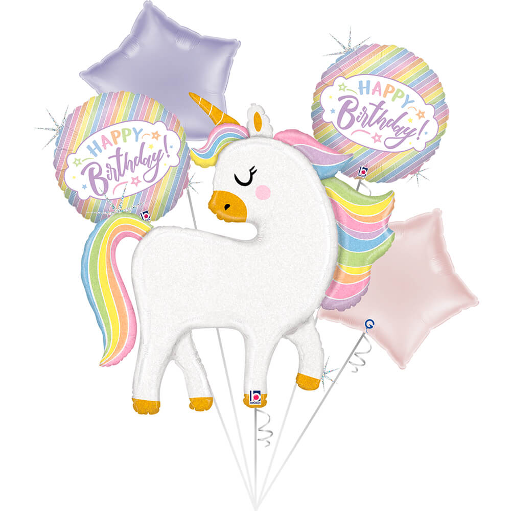 Glitter Pastel Unicorn 5 Balloon Bouquet