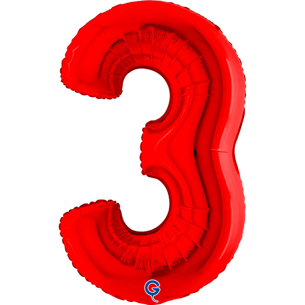 40 Inch Red Number 3 Supershape Balloon
