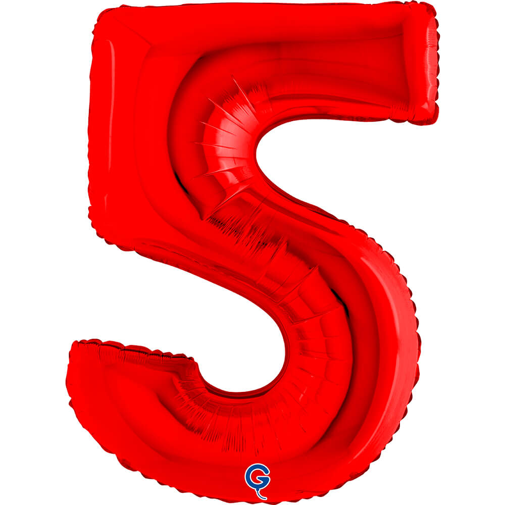 40 Inch Red Number 5 Supershape Balloon