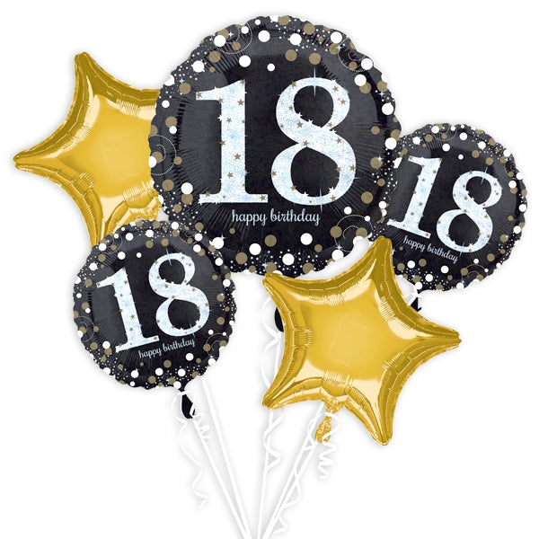 18th Birthday Gold Sparkling Birthday Balloon Bouquet