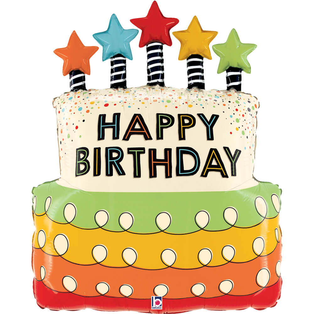 Birthday Cake Foil Balloon 26 Inch Balloon Bundle