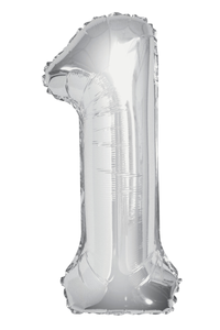 Silver number 1 balloon on a white background