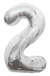 Silver number 2 balloon on a white background