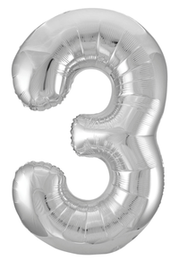 Silver number 3 balloon on a white background