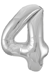 Silver number 4 balloon on a white background