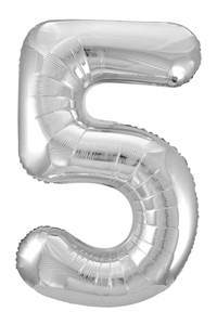 Silver number 5 balloon on a white background