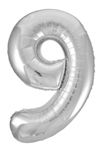 Silver number 9 balloon on a white background