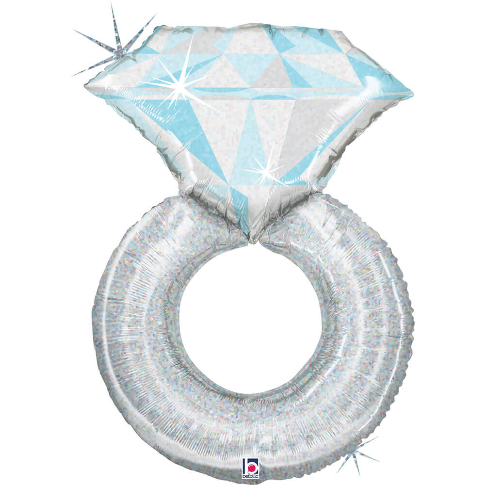 Holographic Platinum Wedding Ring Balloon 26 inches