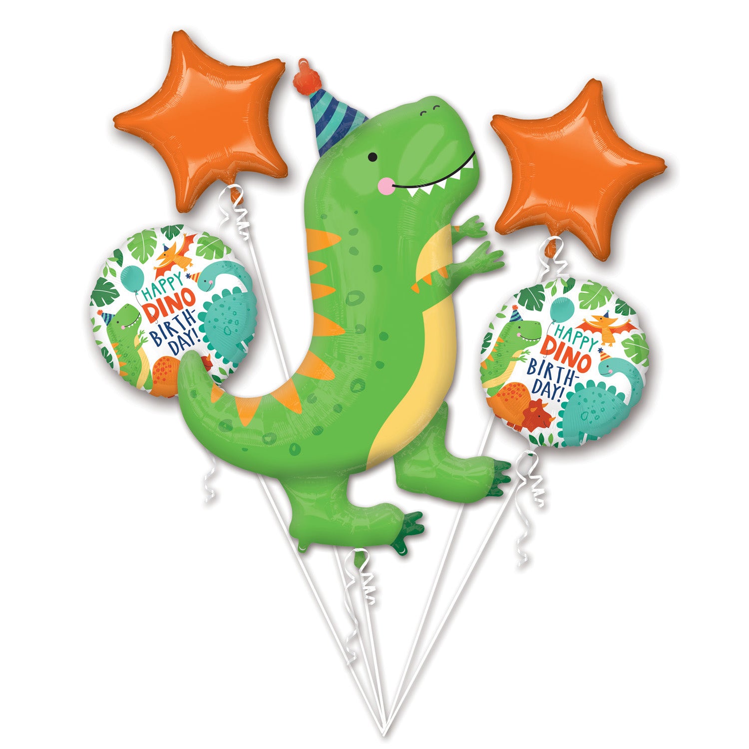 Dino-Mite 5 Balloon Bouquet with Green Weight