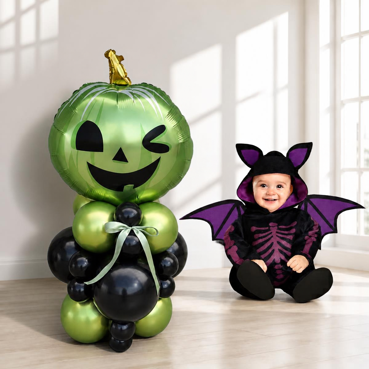 Green Pumpkin Halloween Balloon Stack