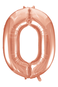 Rose gold number 0 balloon on a white background