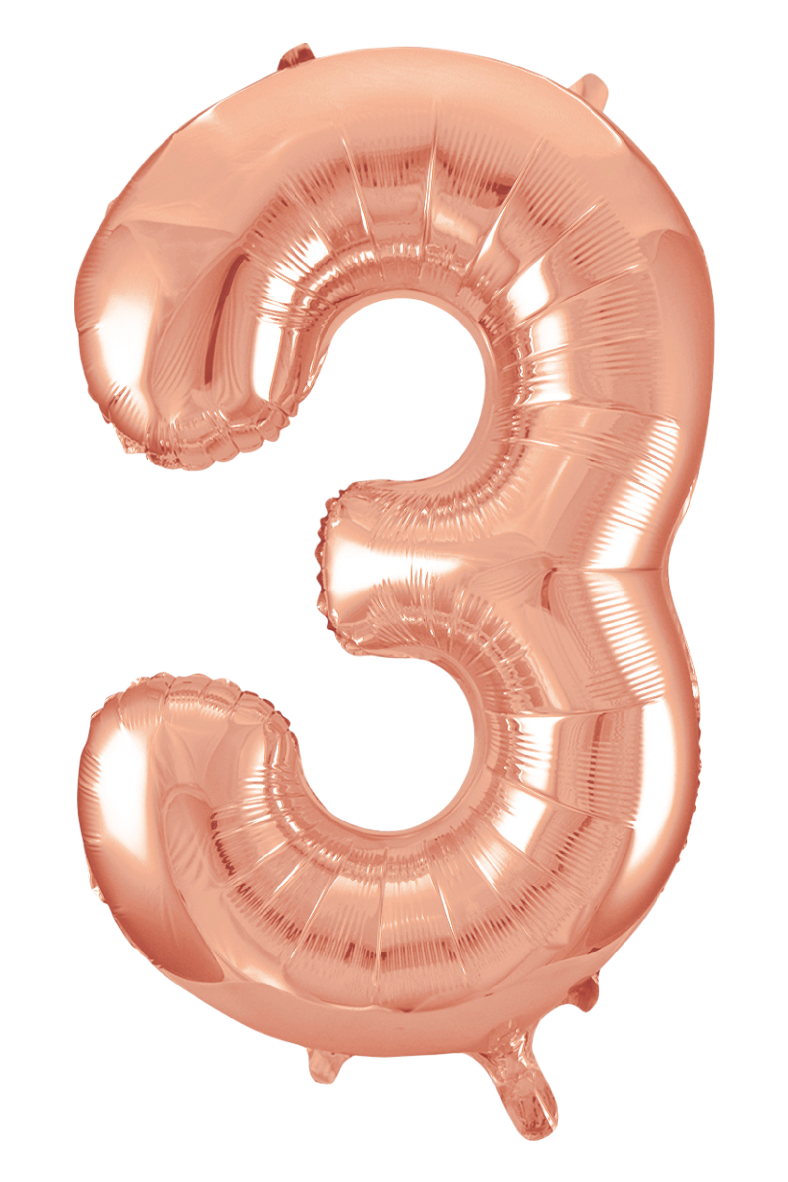 Rose gold number 3 balloon on a white background