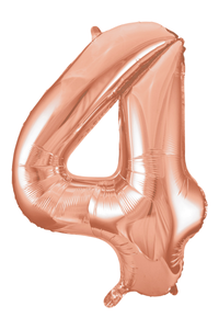 Rose gold number 4 balloon on a white background