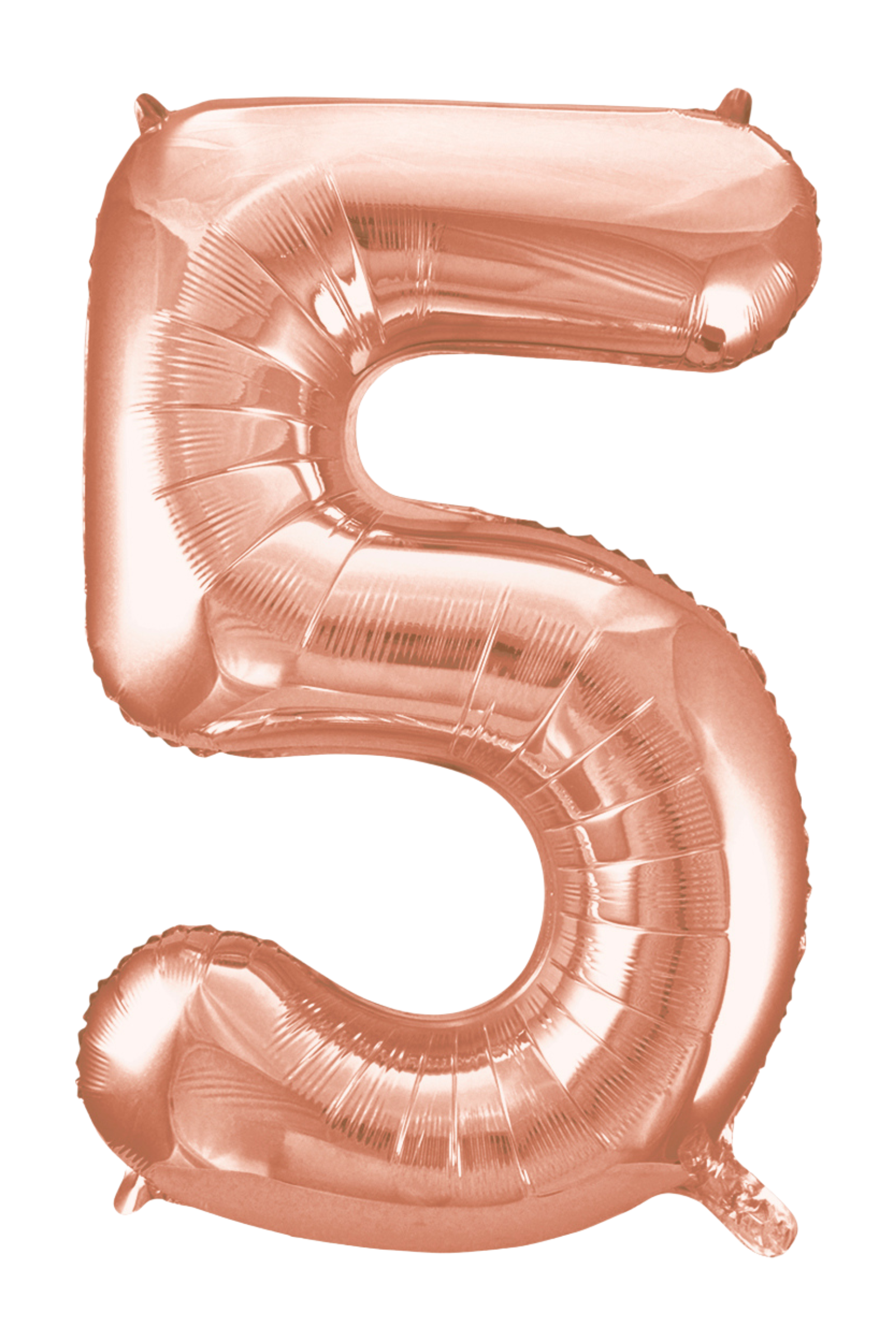 Rose gold number 5 balloon on a white background