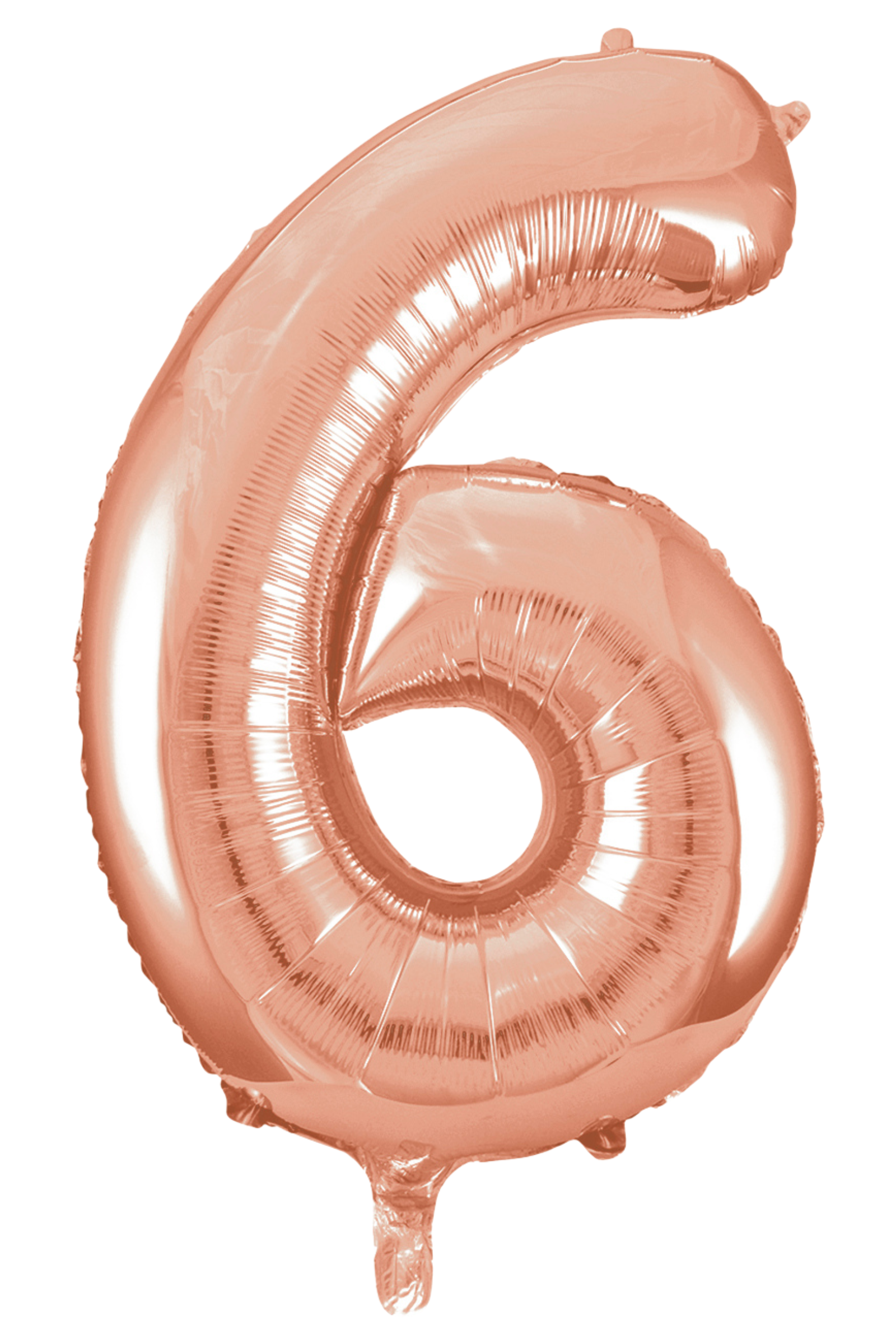 Rose gold number 6 balloon on a white background